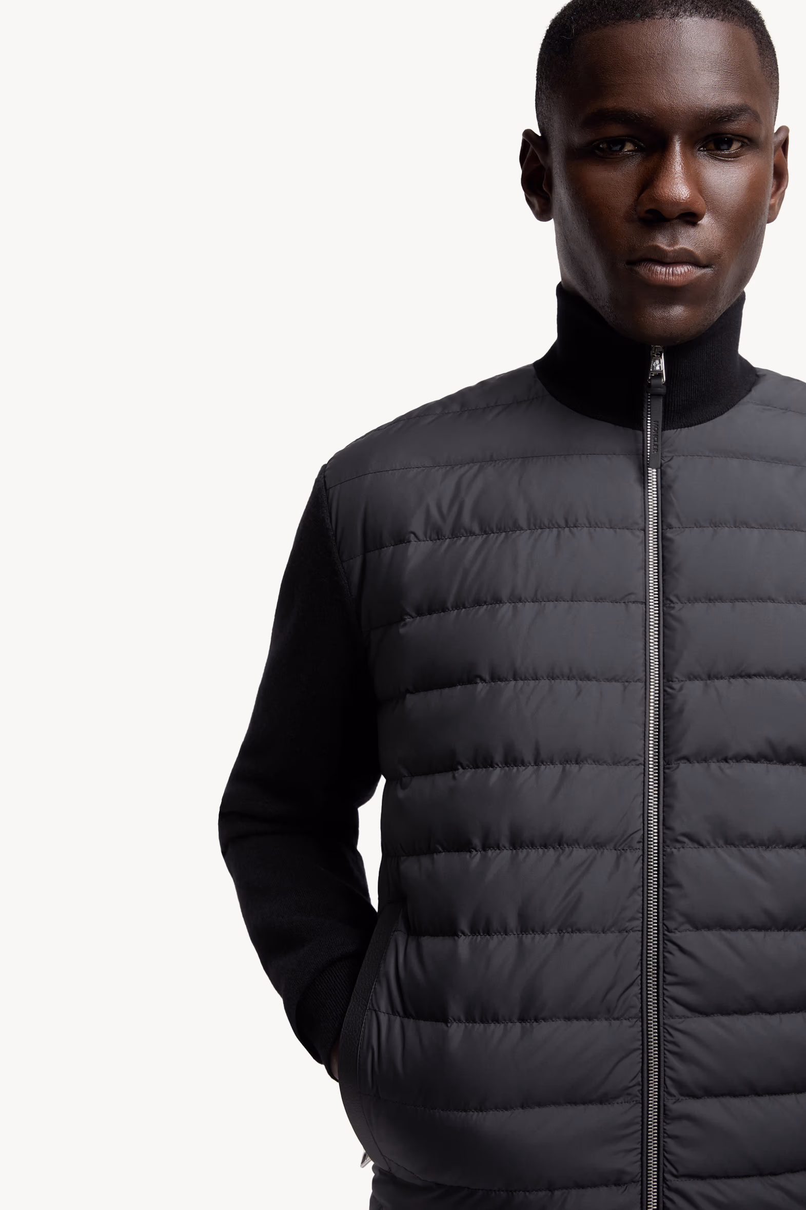 Padded Wool & Cashmere Zip-Up Cardigan Men Black Moncler 6